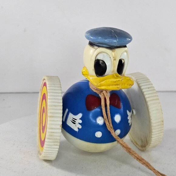 Vintage Donald Duck Pull Toy By Marx Toys With Rolling Wheels - Picture 11 of 11